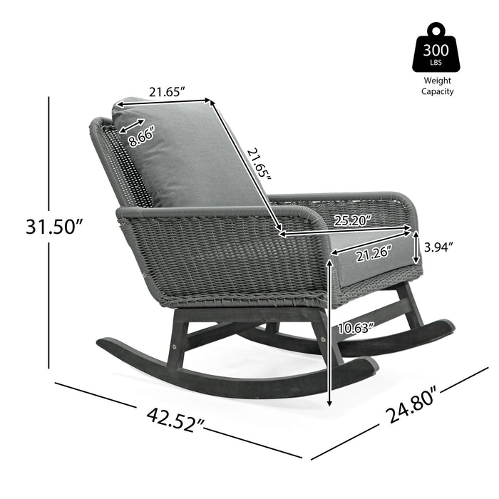 Contemporary Minimalist Wicker Rocking Chair With Soft Polyester Cushions