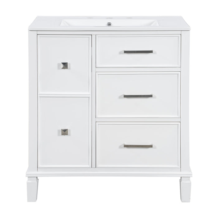 Bathroom Vanity With Ceramic Sink, Flip Out Drawer Design For Plumbing, Soft Close Drawers