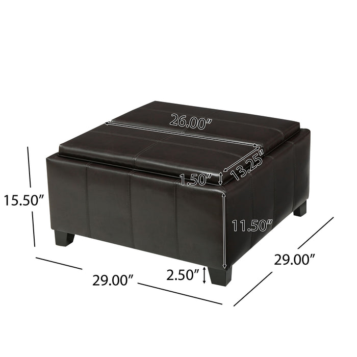 Contemporary Ottoman With Storage And Tray Tops - Brown