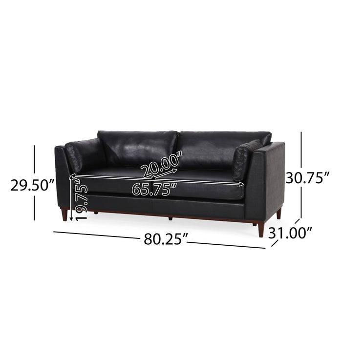 Contemporary 3 Seater Sofa With Tuxedo Arms - Black