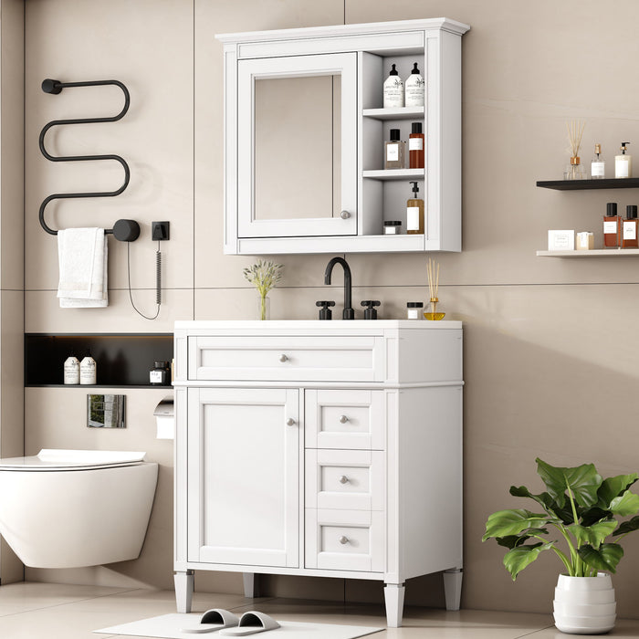 Bathroom Vanity With Top Sink, Storage Cabinet With 2 Drawers And Tip Out Drawer, Freestanding Set With Mirror Cabinet