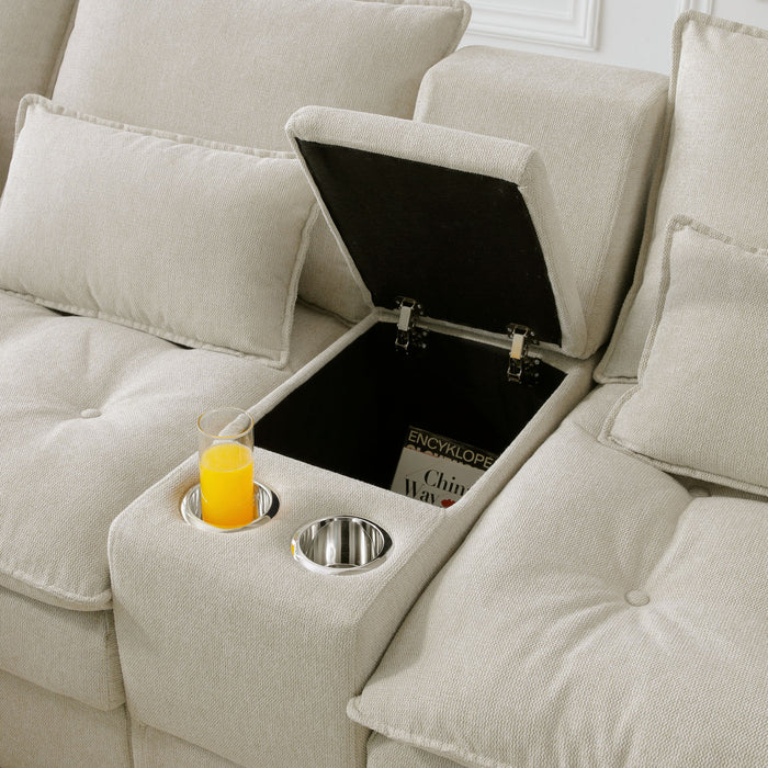 U Shaped Sofa With Console And Cupholders, 6 Seat