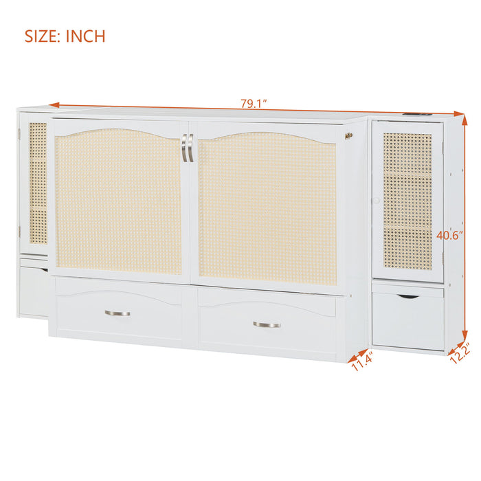 Murphy Wall Bed With Drawer And Rattan Decoration