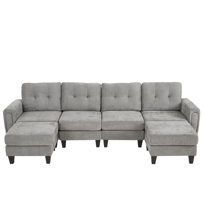 Modular Sectional Sofa With Movable Ottomans, USB Ports & Side Tables