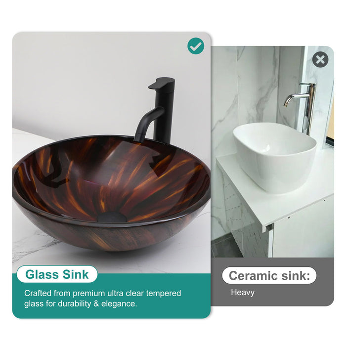 Vessel Bathroom Sink With Pop Up Drain, Round Bowl Design For Bathrooms - Brown