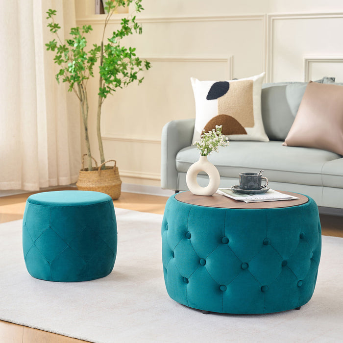 Nesting Ottomans 2 Piece With Tray, 4 In 1 Function