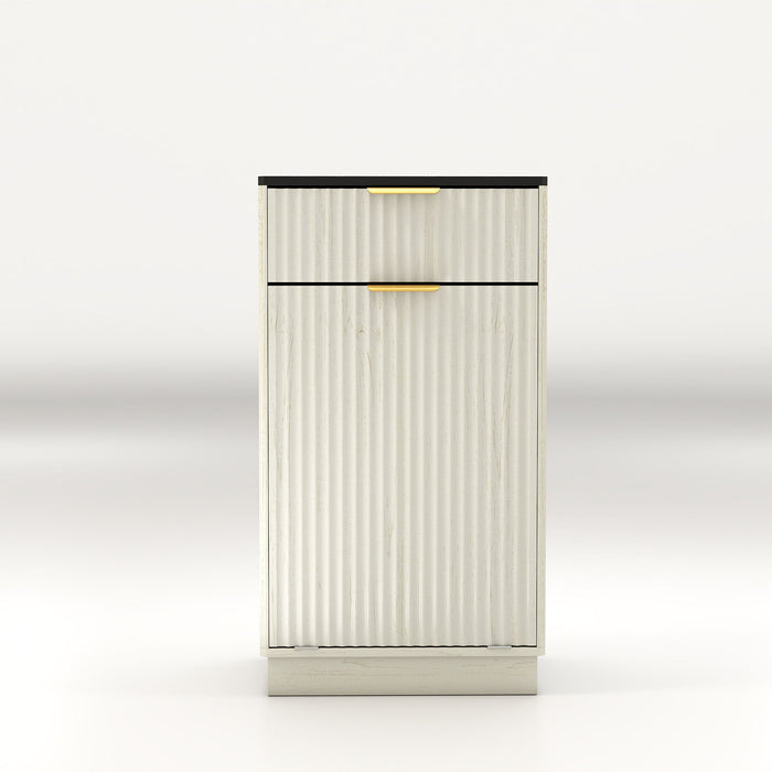 Tilt Out Trash Can Cabinet With Wave Textured Drawer & Pull Out Bin