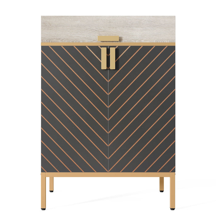 4 Tier Entryway Shoe Cabinet With Doors - Gray / Gold