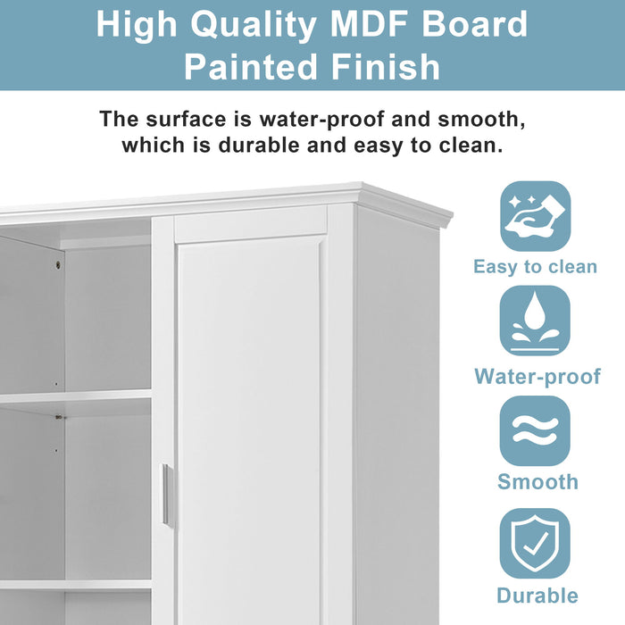 Tall Bathroom Storage Cabinet, Cabinet With 2 Doors And Drawers, Adjustable Shelf