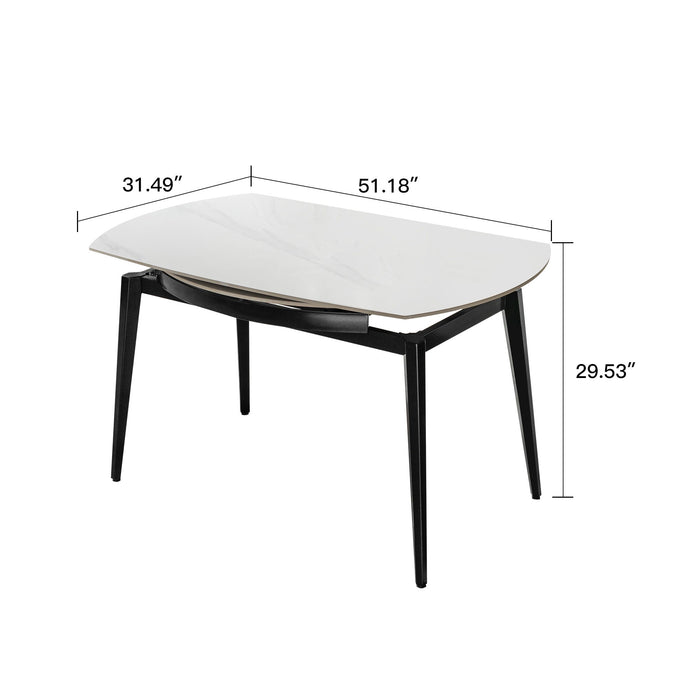 Modern Extendable Round Dining Table With Sintered Stone Top - White / Black