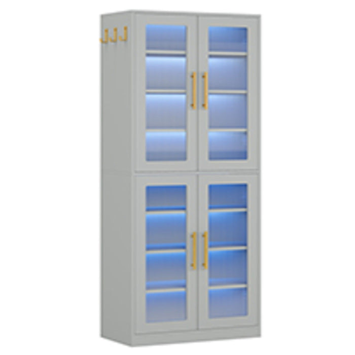Bookcase With Doors And LED Lighting, 8 Adjustable Shelves Storage Cabinet