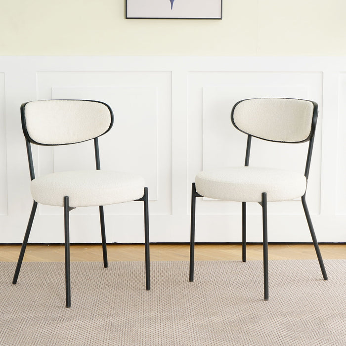 Boucle Modern Kitchen Dining Chair With Bentwood Back (Set of 2)