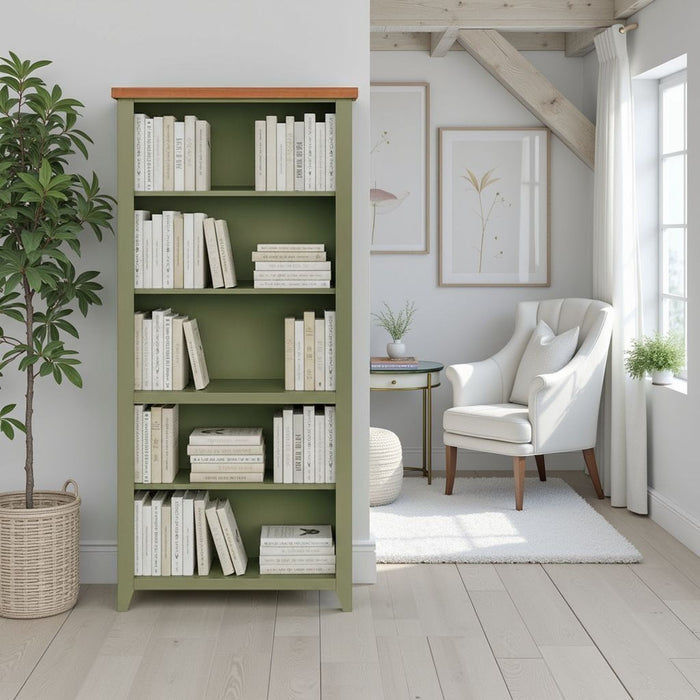 72" High 5 Shelf Bookcase - Sage Green And Fruitwood