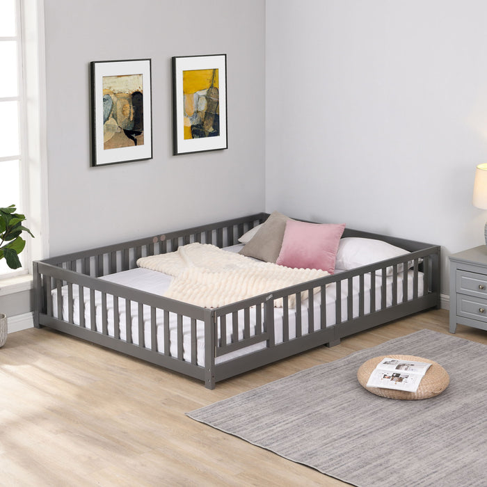 Floor Bed With Door And Fence For Children