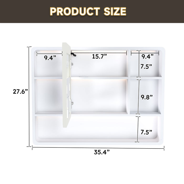 Aluminium Medicine Cabinet Mirror With 3 Colors LED Light And Defogging Function - White