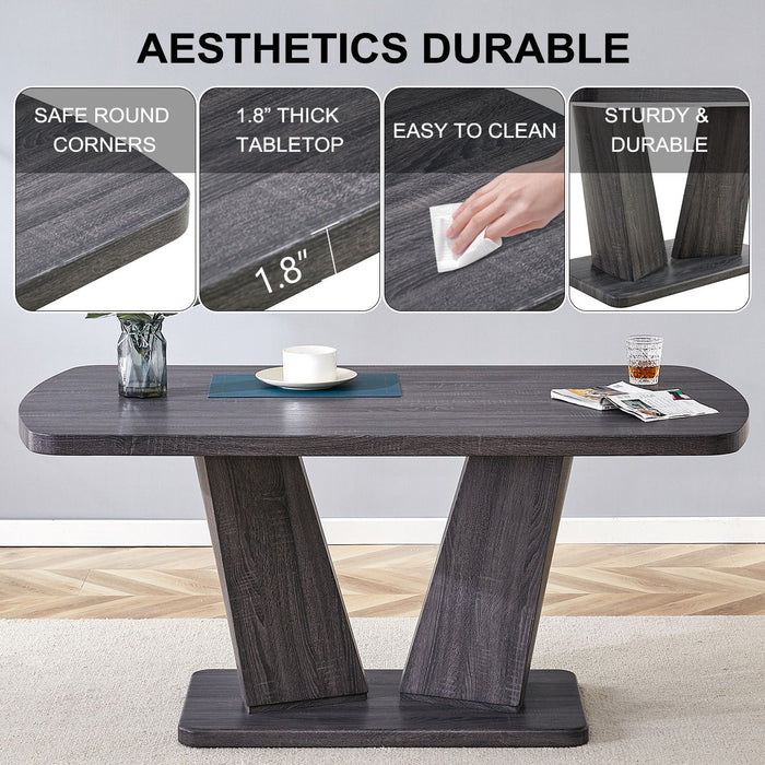 6 Piece Dining Table Set For 6, Table With V-Shaped Legs And 4 Upholstered Chairs & Bench, Modern Dining Room Set For Kitchen, Dining Room - Gray