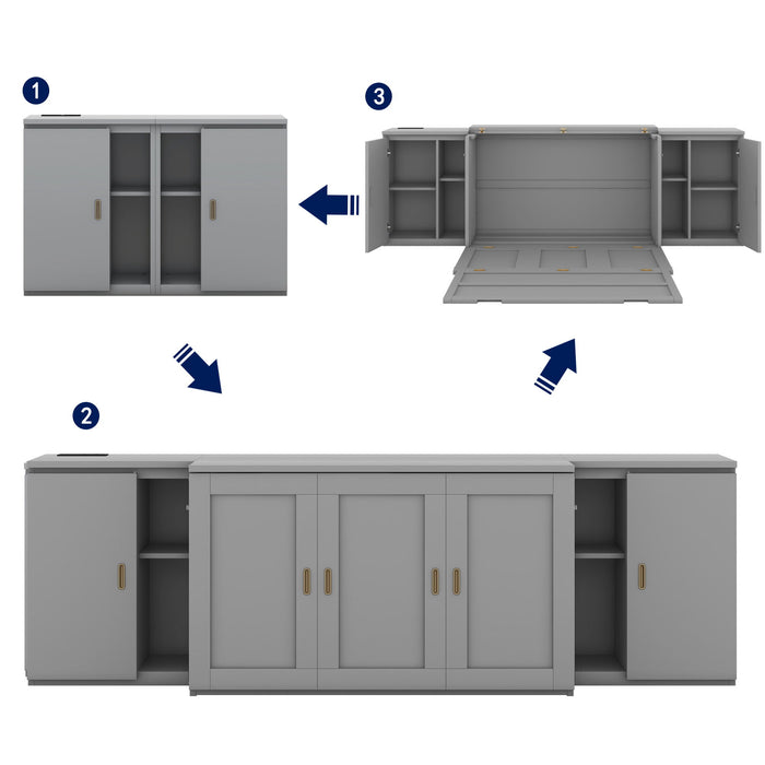 Murphy Bed With Shelves, Cabinets And USB Ports