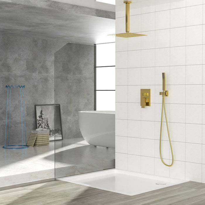 Luxury Dual Shower Head System 12" Ceiling Mount With Rough In Valve, Stainless Steel And Brass