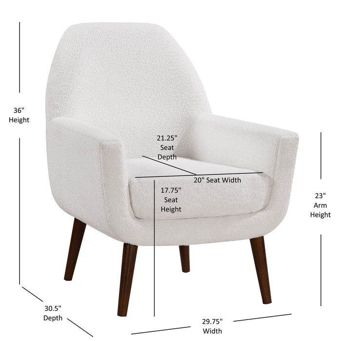 Prince - Mid Century Boucle Arm Chair With Solid Wood Legs - White