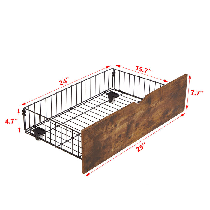 Modern Style Full Bed Drawers With Wheels Storage Solution - Brown / Black