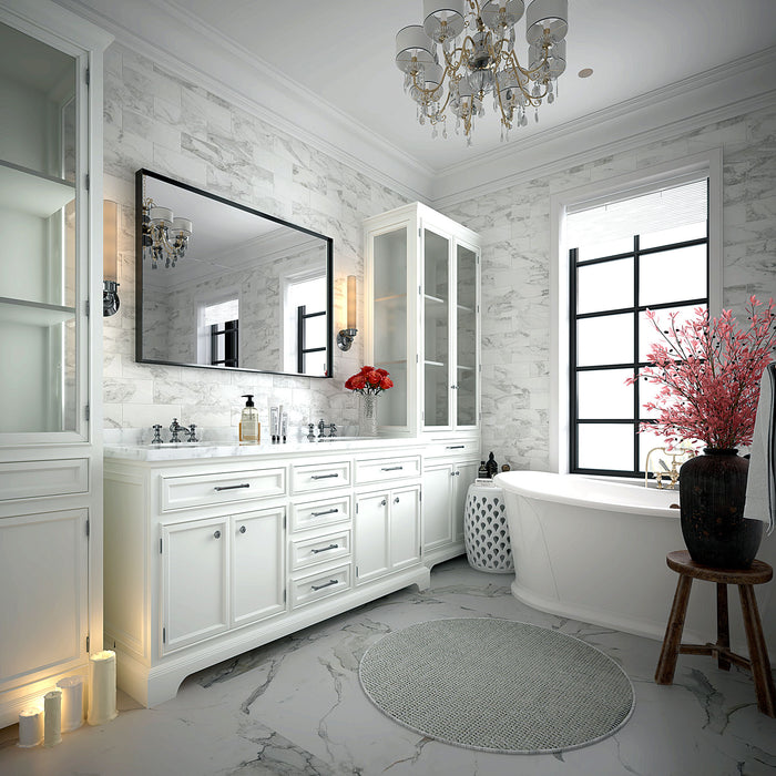 40X30" Glossy Bathroom Mirrors For Wall Rectangle Vanity Mirror Corner Hangs Farmhouse Mirror Modern Metal Framed Rectangular Mirror, Decorative Square Corner Mirror (Horizontal & Vertical) - Black