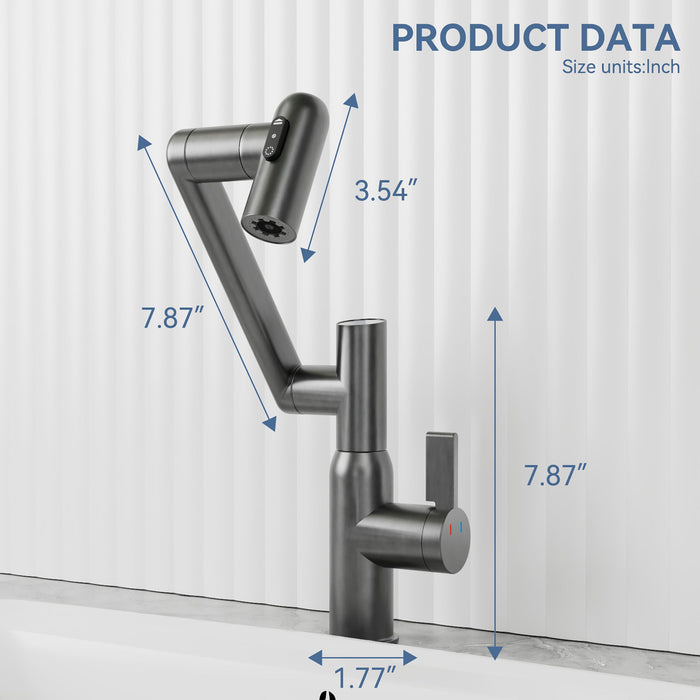 Bathroom Sink Faucet With Spray Function And Temperature Display, Anti Skid Switch, 360 Degree Rotary