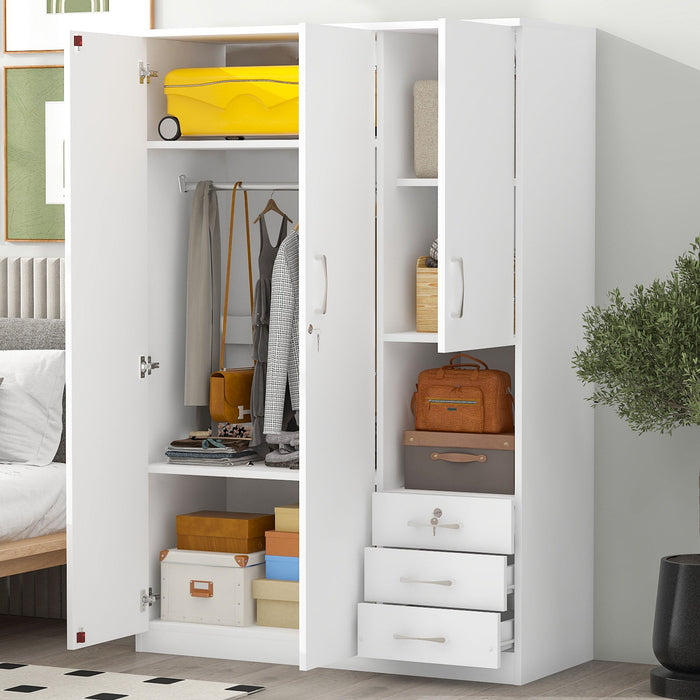 2 Doors Wardrobe Storage For Bedroom With Shelves And 3 Drawers