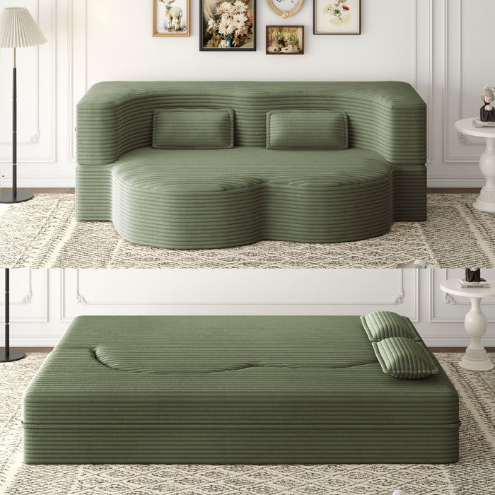 Convertible Plush Corduroy Foam-Filled Sleeper Sofa Bed With 2 Pillows