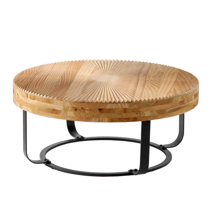 Modern Round Coffee Table With Wooden Carving Pattern