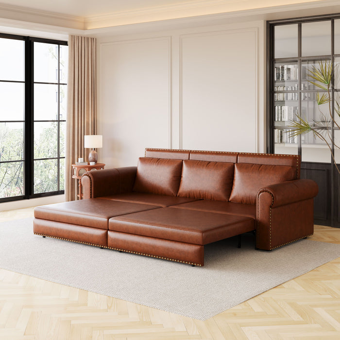 Pull Out Sofa Bed 3 In 1 Velvet Convertible Sleeper Sofa With Nailhead Trim & Rolled Arm, Multi Functional