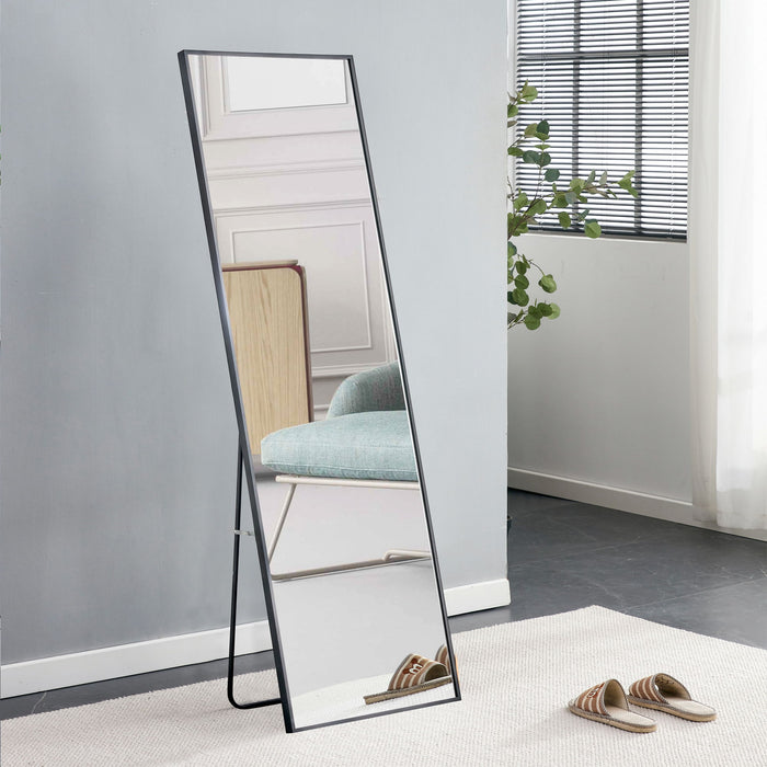 Aluminum Alloy Metal Frame Wall Mounted Full Body Mirror - Black
