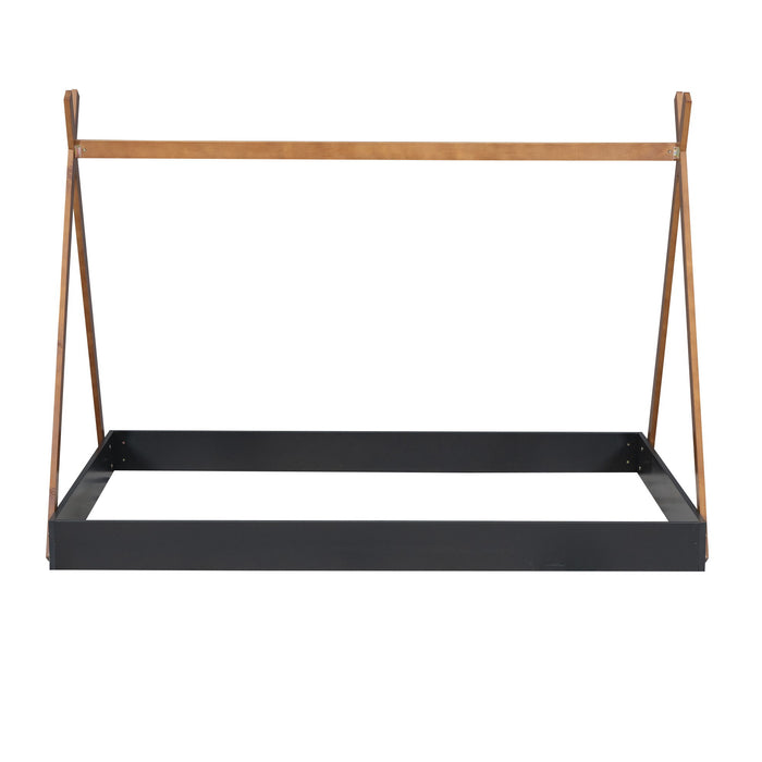 Full Size Tent Floor Bed With Triangle Structure, Low Profile Design - Black / Brown