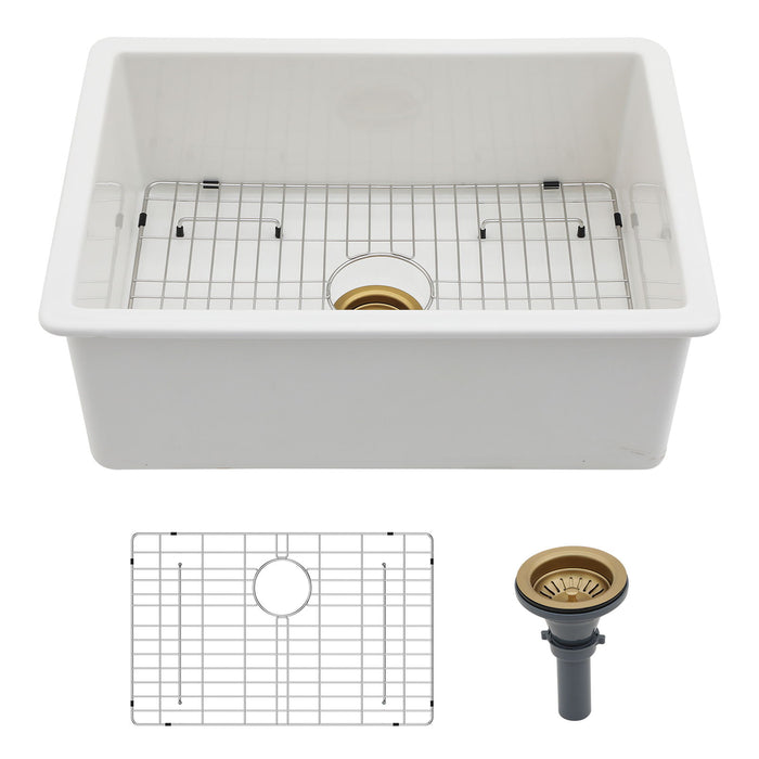 Undermount Single Bowl Ceramic Kitchen Sink, Dual Mount