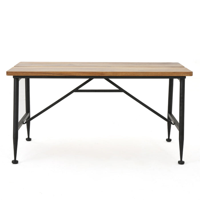 Rectangle Outdoor Coffee Table With Angled Tubular Legs And Wood Top - Black