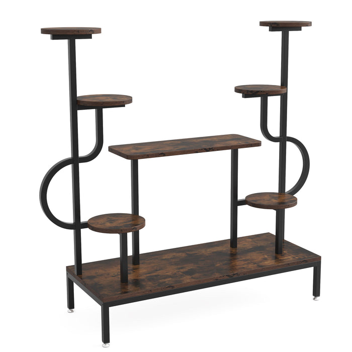 8 Tier Plant Stand With Round And Square Shelves For Living Room, Patio, Balcony & Garden - Brown / Black