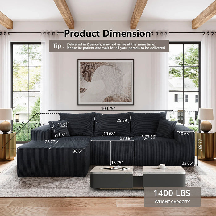 Modular Sectional Sofa, Convertible Couch With Chaise Corduroy