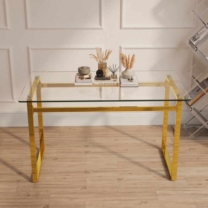 Modern Minimalist Rectangular Dining Table With Tempered Glass Top