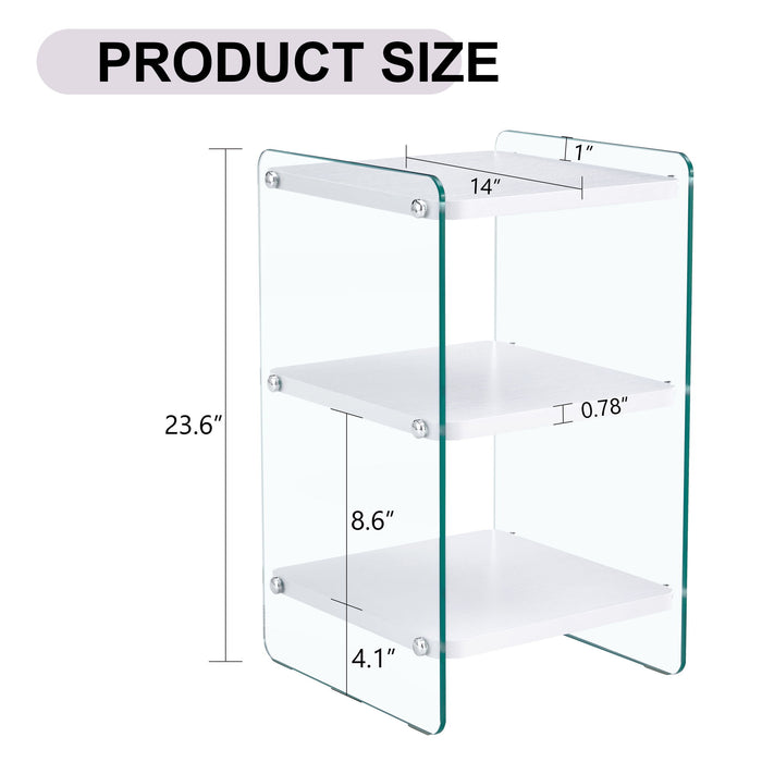 Simple Elegant Bedside Table With Storage Function And Tempered Glass - White