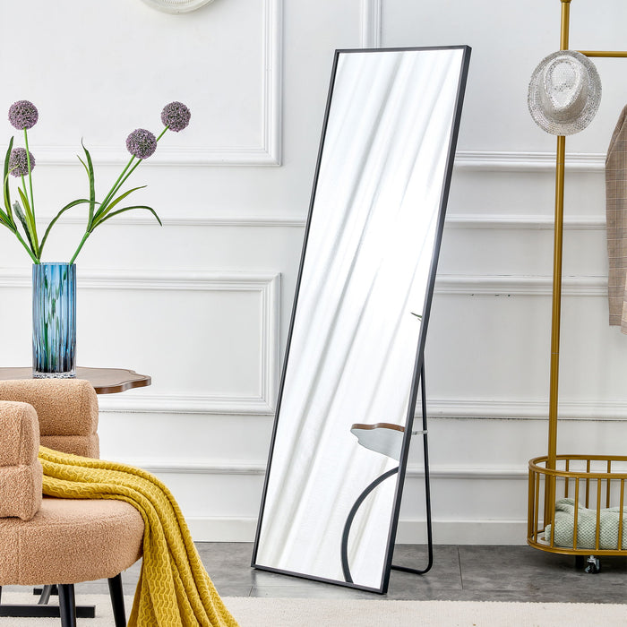 Aluminum Alloy Metal Frame Wall Mounted Full Body Mirror - Black