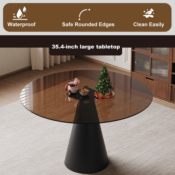 Round Dining Table, For 2 - 4 People - Black / Brown