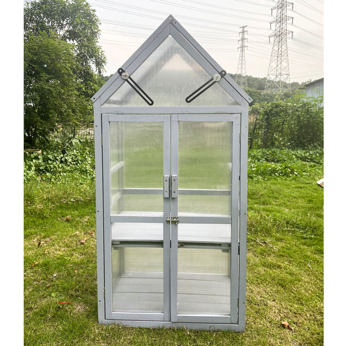 Mini Greenhouse Kit, Outdoor Small Green House, Wood, Plant Stand For Indoor Garden & Patio Balcony Apartments Porch Terrace Outsid Accessories, Uv-Resistant - Gray
