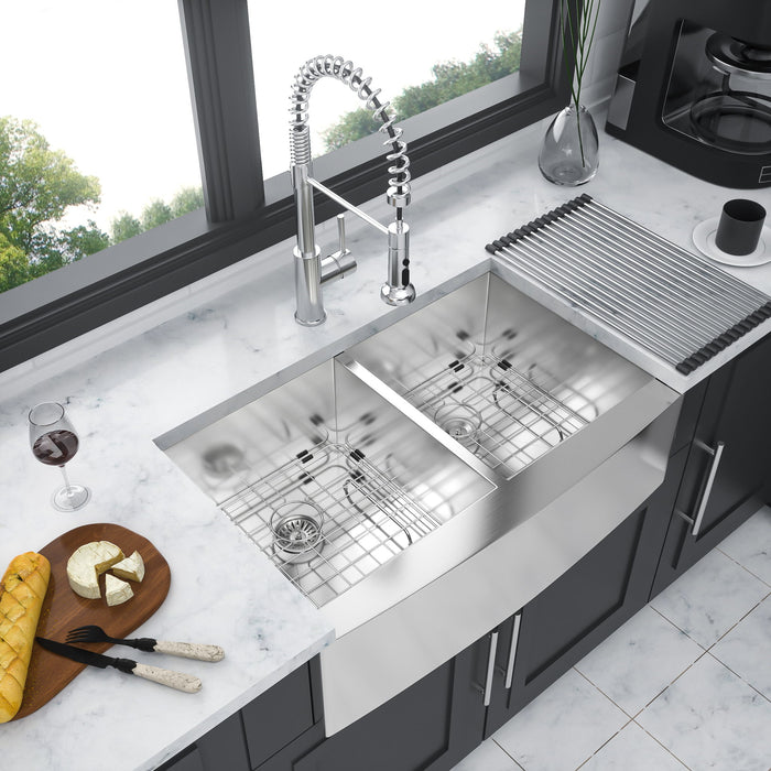 Modern Double Bowl Farmhouse Sink With Apron Front Stainless Steel - Beige