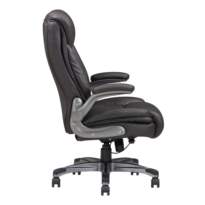 Bonded Leather Upholstered Office Chair With Adjustable Height And Armrest - Gray