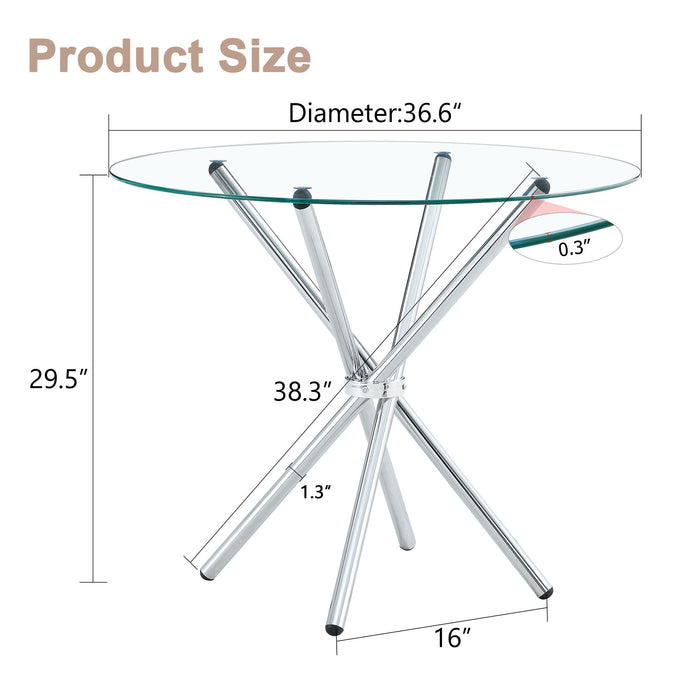 Modern Round Clear Glass Dining Table With Unique Metal Legs For 4 6 People - Silver