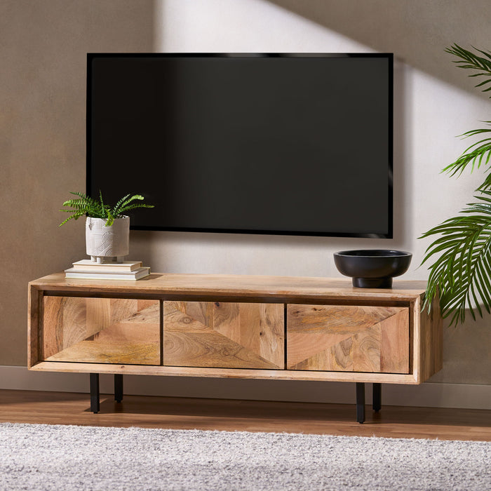 TV Stand With 3 Cabinets For TVs Up To 59" - Natural