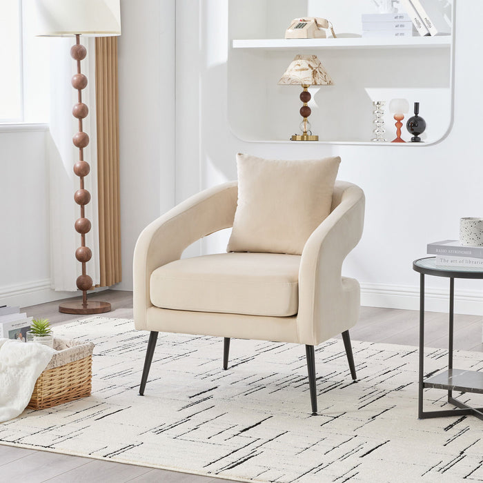 Open Back Accent Chair, Round Armchair For Living Room, Bedroom - Beige