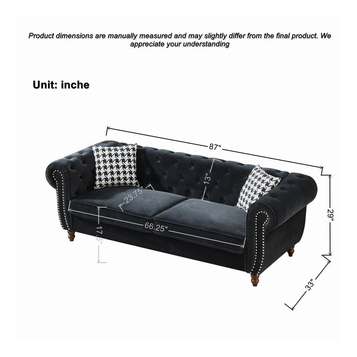 Chesterfield Velvet Upholstery Fabric Sofa With Roll Armrest & Nailhead