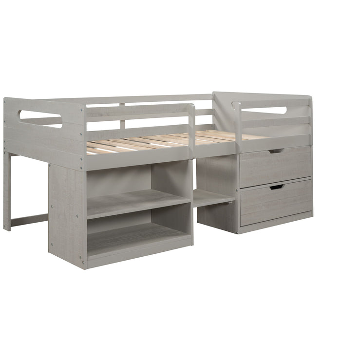 Loft Bed With Two Shelves And Two Drawers