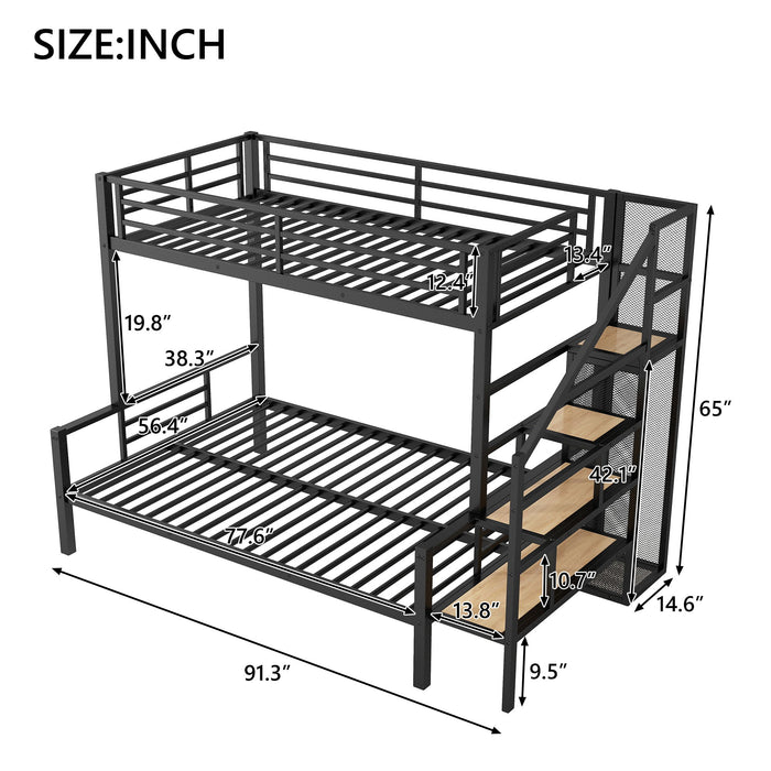 Metal Bunk Bed With Storage Staircase And Open Wardrobe