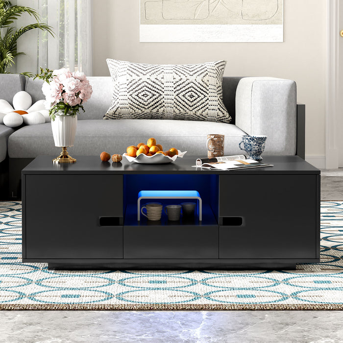 Modern High Glossy Rectangle Coffee Table With 16 Color LED Lights For Living Room